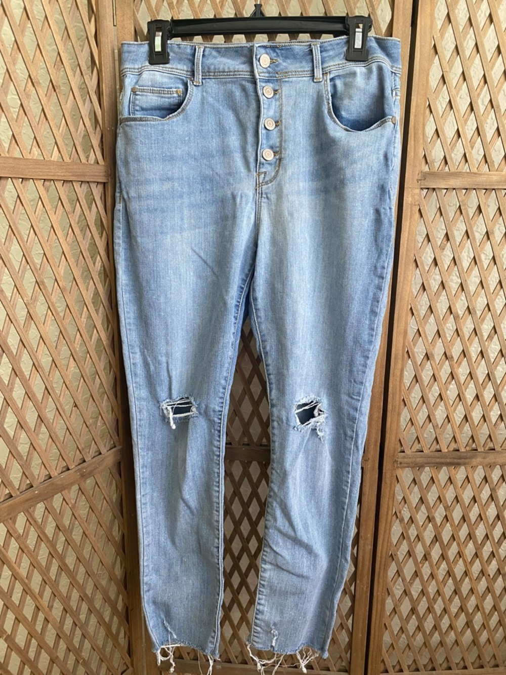 Time and Tru Light Blue Skinny Distressed Button-Fly Jeans